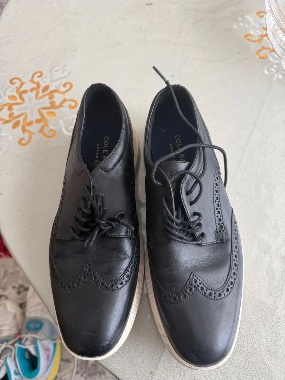 Cole Haan Black Leather Brogue Derby with White Sole